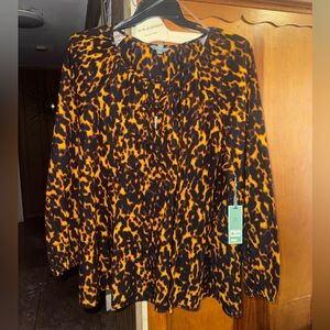 Tiger Print Long Sleeve Blouse - Black & Orange